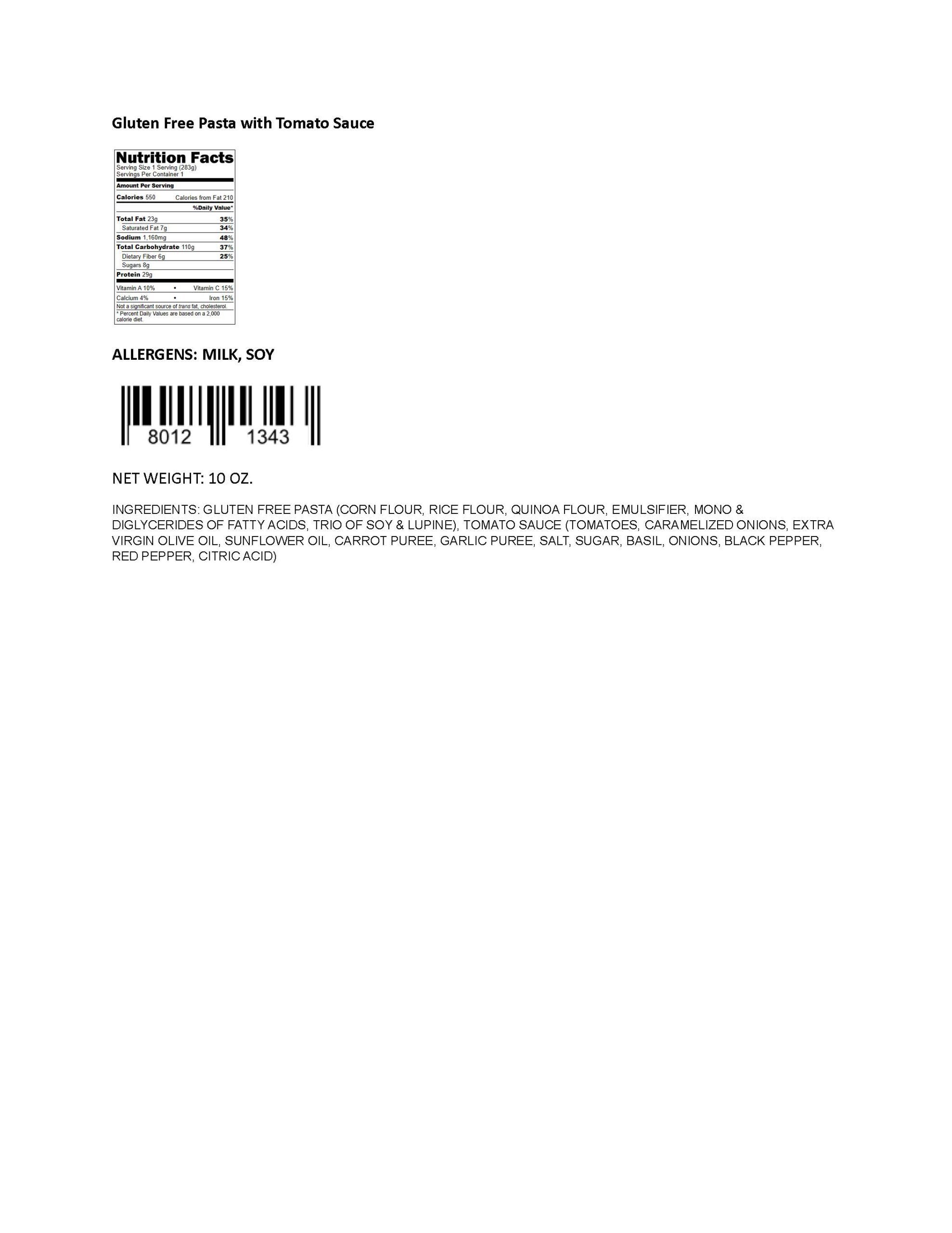 Nutrition Facts Pasta 601