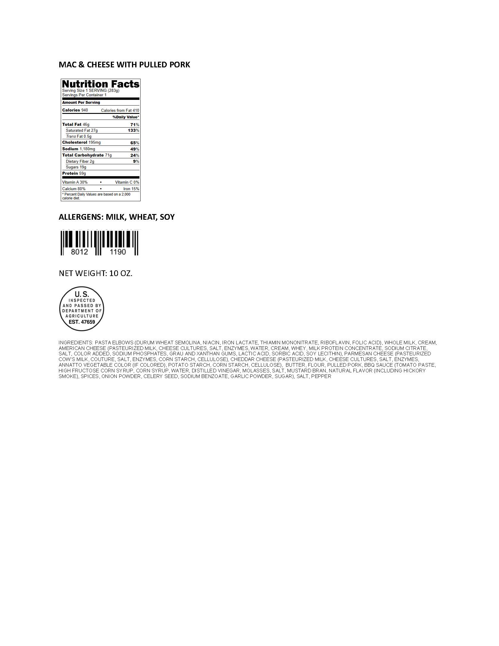 Nutrition Facts Pasta 601
